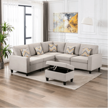 Load image into Gallery viewer, Nollon Linen Fabric Sectional Sofa with Pillows and Storage Ottoman
