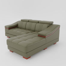 Load image into Gallery viewer, Leather Sofa Rossato | Adjustable Headrest &amp; Wooden Panel Armrests | Premium Design with Console Options: Speakers, Storage, &amp; Cup Holders | Direct from Factory
