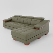 Load image into Gallery viewer, Leather Sofa Rossato | Adjustable Headrest &amp; Wooden Panel Armrests | Premium Design with Console Options: Speakers, Storage, &amp; Cup Holders | Direct from Factory
