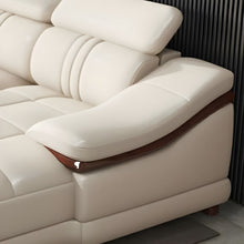 Load image into Gallery viewer, Leather Sofa Rossato | Adjustable Headrest &amp; Wooden Panel Armrests | Premium Design with Console Options: Speakers, Storage, &amp; Cup Holders | Direct from Factory
