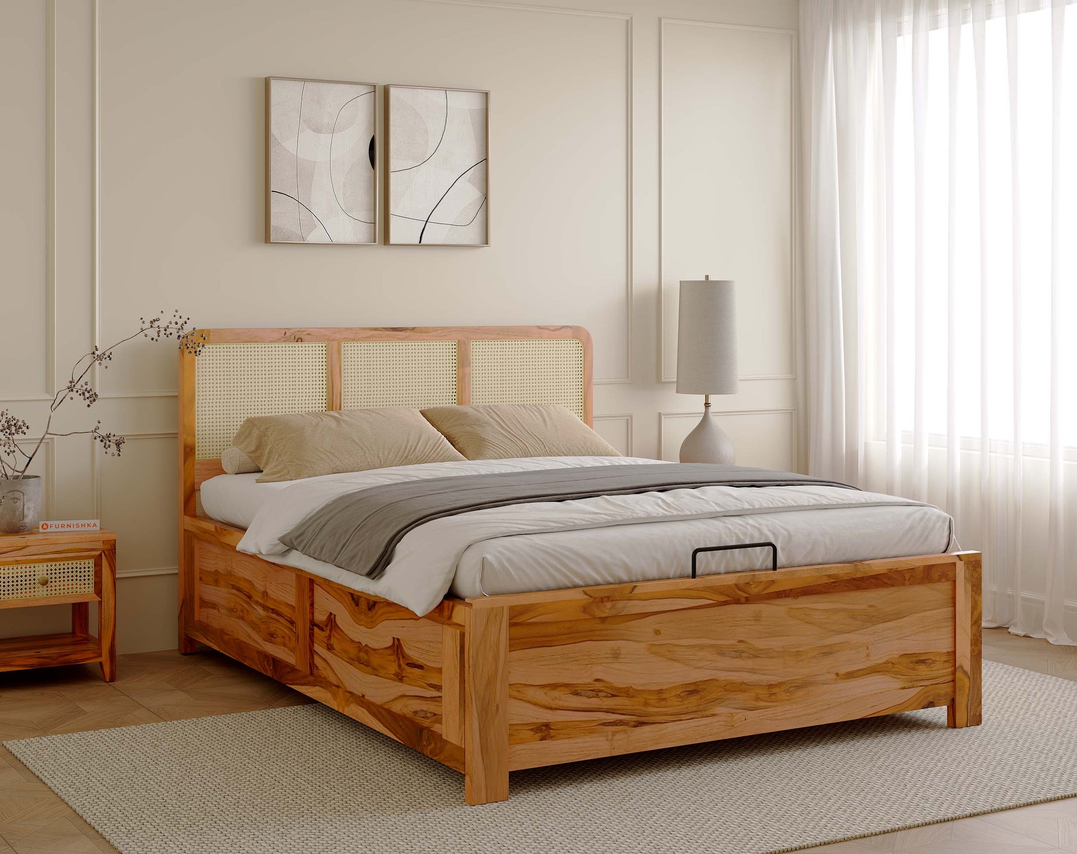 Tamara Bed with cane - Real Teak wood - King Size