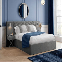 Load image into Gallery viewer, Baxton Comfy Upholstered Bed With Manual Storage and Side Tables In Suede (With Out Light)
