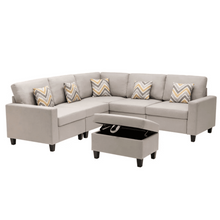 Load image into Gallery viewer, Nollon Linen Fabric Sectional Sofa with Pillows and Storage Ottoman

