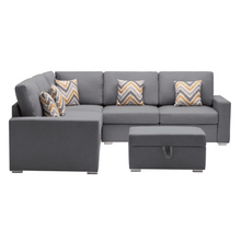 Load image into Gallery viewer, Nollon Linen Fabric Sectional Sofa with Pillows and Storage Ottoman
