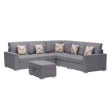 Load image into Gallery viewer, Nollon Linen Fabric Sectional Sofa with Pillows and Storage Ottoman
