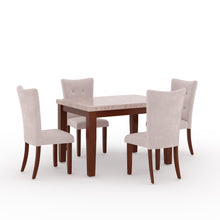 Load image into Gallery viewer, Golden Mayer Anemone Solid wood 4-Seater Marble Top Dining Table With 4 Upholstery Chairs in Walnut Color
