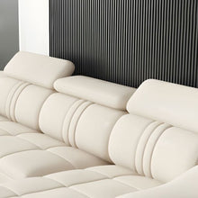 Load image into Gallery viewer, Leather Sofa Rossato | Adjustable Headrest &amp; Wooden Panel Armrests | Premium Design with Console Options: Speakers, Storage, &amp; Cup Holders | Direct from Factory
