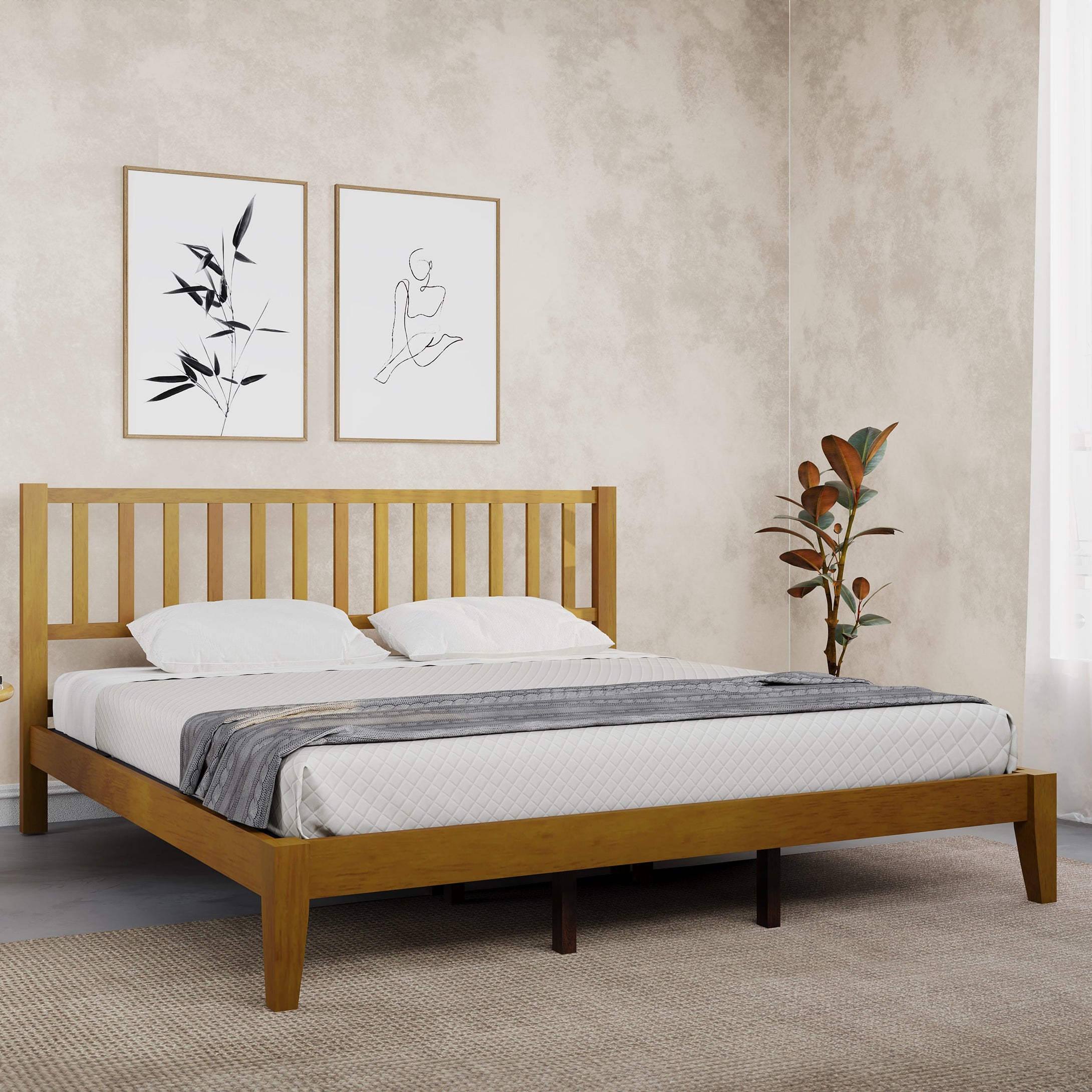 Golden Mayer Rohira Solid  Wood Queen Size Bed Walnut Color