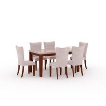 Load image into Gallery viewer, Golden Mayer Anemone Solid wood 6-Seater Marble Top Dining Table With 6 Upholstery Chairs in Walnut Color
