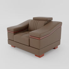 Load image into Gallery viewer, Leather Sofa Rossato | Adjustable Headrest &amp; Wooden Panel Armrests | Premium Design with Console Options: Speakers, Storage, &amp; Cup Holders | Direct from Factory
