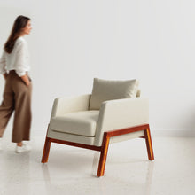 Load image into Gallery viewer, Arte Accent Chair Honey on Sheesham and Almond Latte Luxury Fabric
