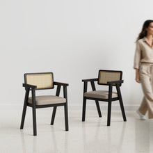 Load image into Gallery viewer, Bob Rattan Chair - Set of Two - Black on Sheesham and  Fur Beige Seats
