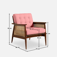 Load image into Gallery viewer, Elector Accent Chair Rattan Weave, Mahogany Sheesham Finished in Watermellon Red Fabric
