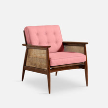 Load image into Gallery viewer, Elector Accent Chair Rattan Weave, Mahogany Sheesham Finished in Watermellon Red Fabric
