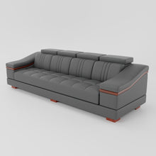Load image into Gallery viewer, Leather Sofa Rossato | Adjustable Headrest &amp; Wooden Panel Armrests | Premium Design with Console Options: Speakers, Storage, &amp; Cup Holders | Direct from Factory

