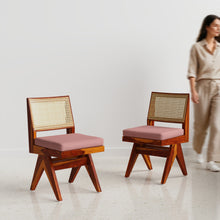Load image into Gallery viewer, Jean Upholstered Chair in Honey Sheesham and Indian Red

