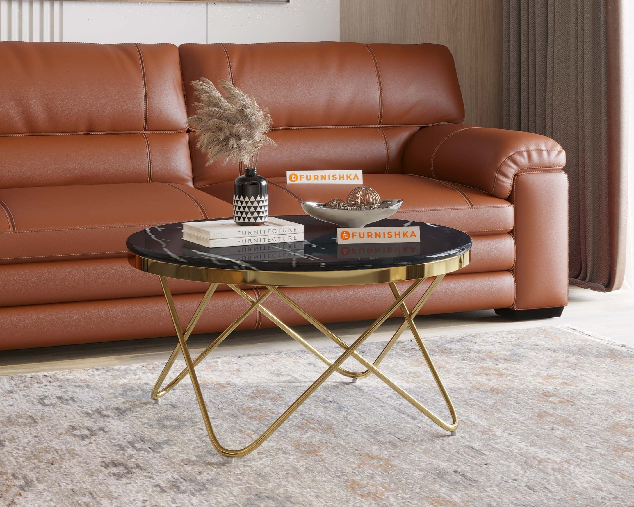 Clos Coffee Table with Black Engineered Marble Top