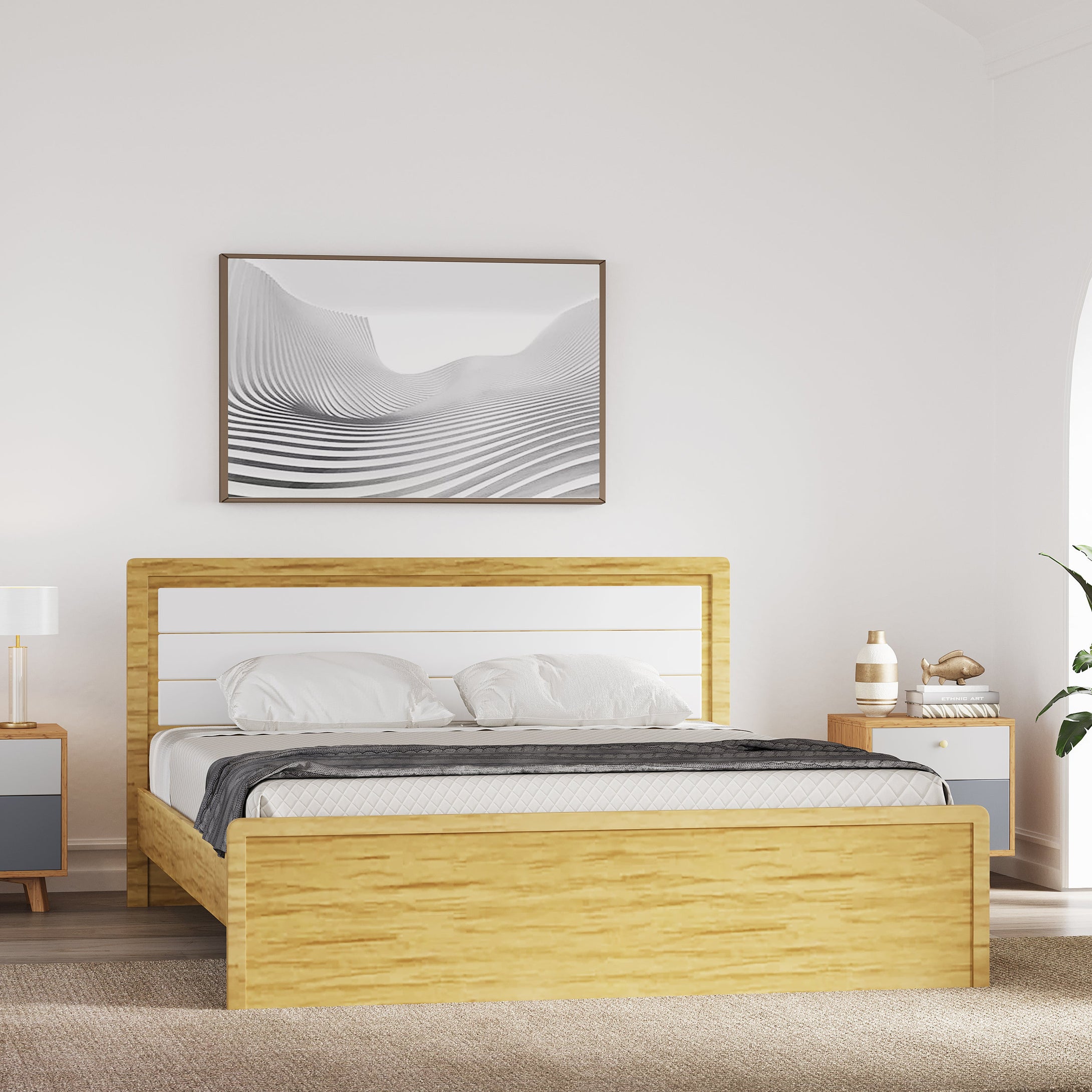Golden Mayer Cracus Queen Size Bed In Urban Teak With Frosty White Colour