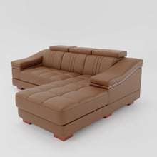 Load image into Gallery viewer, Leather Sofa Rossato | Adjustable Headrest &amp; Wooden Panel Armrests | Premium Design with Console Options: Speakers, Storage, &amp; Cup Holders | Direct from Factory
