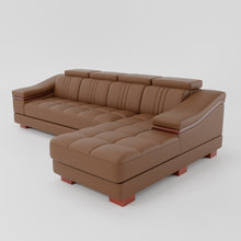 Load image into Gallery viewer, Leather Sofa Rossato | Adjustable Headrest &amp; Wooden Panel Armrests | Premium Design with Console Options: Speakers, Storage, &amp; Cup Holders | Direct from Factory
