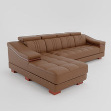 Load image into Gallery viewer, Leather Sofa Rossato | Adjustable Headrest &amp; Wooden Panel Armrests | Premium Design with Console Options: Speakers, Storage, &amp; Cup Holders | Direct from Factory

