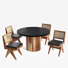 Load image into Gallery viewer, Luis-Jean Textured Black Dining Table Set with Premium Trimming -  2, 4 &amp; 6 Seater/ All sizes
