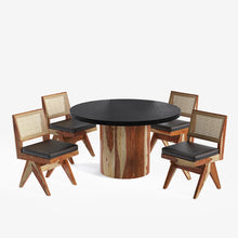 Load image into Gallery viewer, Luis-Jean Textured Black Dining Table Set with Premium Trimming -  2, 4 &amp; 6 Seater/ All sizes
