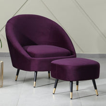 Load image into Gallery viewer, Mariana Velvet Finish Barrel Chair with Foot Stool in Wine Colour
