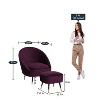 Load image into Gallery viewer, Mariana Velvet Finish Barrel Chair with Foot Stool in Wine Colour

