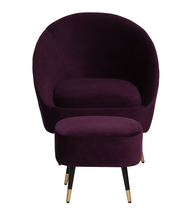 Mariana Velvet Finish Barrel Chair with Foot Stool in Wine Colour