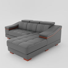Load image into Gallery viewer, Leather Sofa Rossato | Adjustable Headrest &amp; Wooden Panel Armrests | Premium Design with Console Options: Speakers, Storage, &amp; Cup Holders | Direct from Factory
