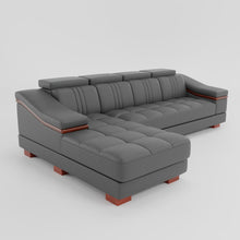 Load image into Gallery viewer, Leather Sofa Rossato | Adjustable Headrest &amp; Wooden Panel Armrests | Premium Design with Console Options: Speakers, Storage, &amp; Cup Holders | Direct from Factory
