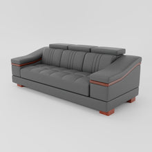 Load image into Gallery viewer, Leather Sofa Rossato | Adjustable Headrest &amp; Wooden Panel Armrests | Premium Design with Console Options: Speakers, Storage, &amp; Cup Holders | Direct from Factory

