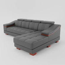 Load image into Gallery viewer, Leather Sofa Rossato | Adjustable Headrest &amp; Wooden Panel Armrests | Premium Design with Console Options: Speakers, Storage, &amp; Cup Holders | Direct from Factory
