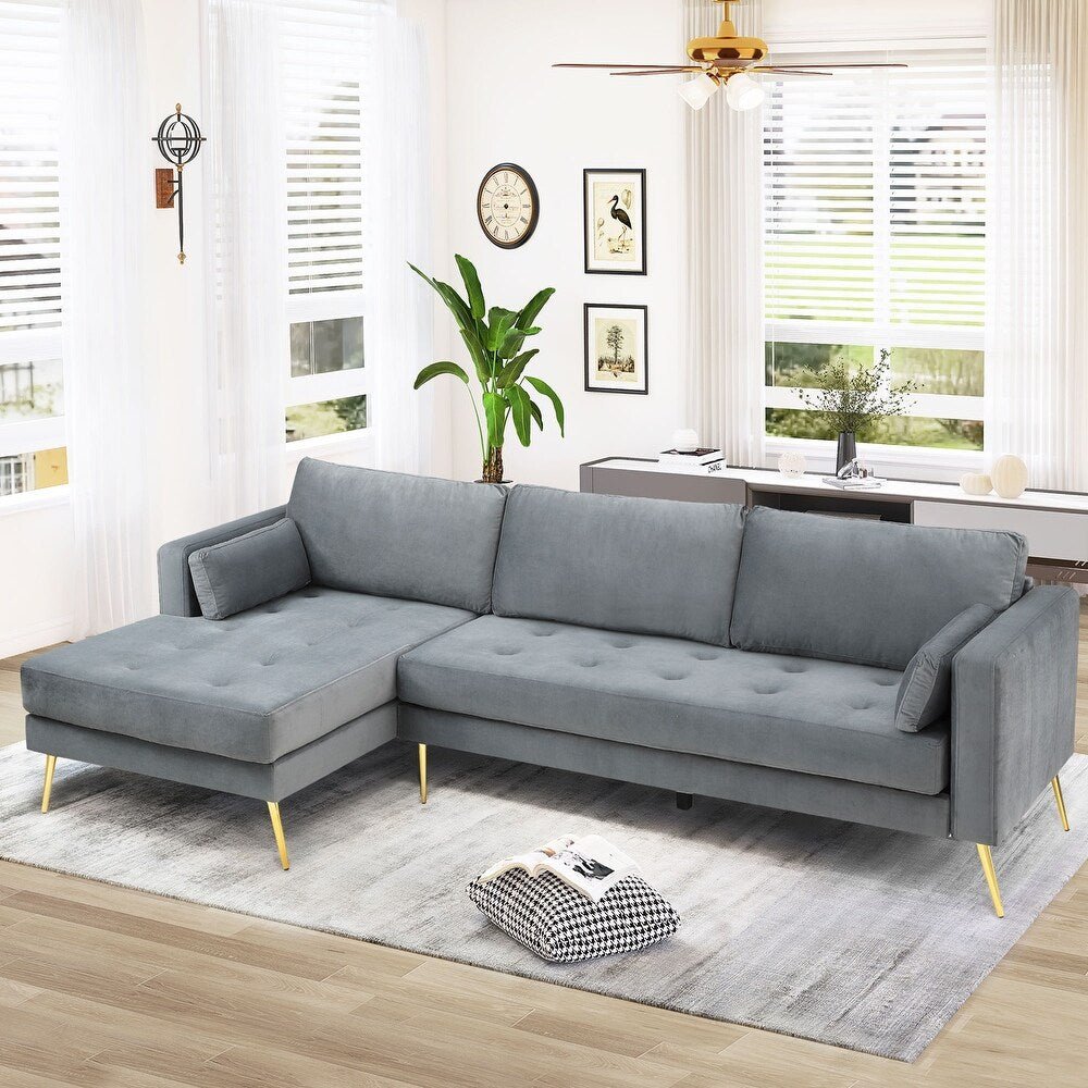 Volly High Back Couch Mid-century Suede SS Legs Chaise Sofa