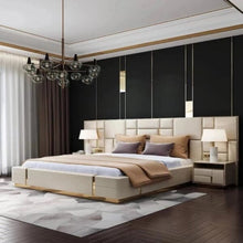 Load image into Gallery viewer, Julius Ultra Upholstered Bed With Manual Storage and Side Tables In Leatherette
