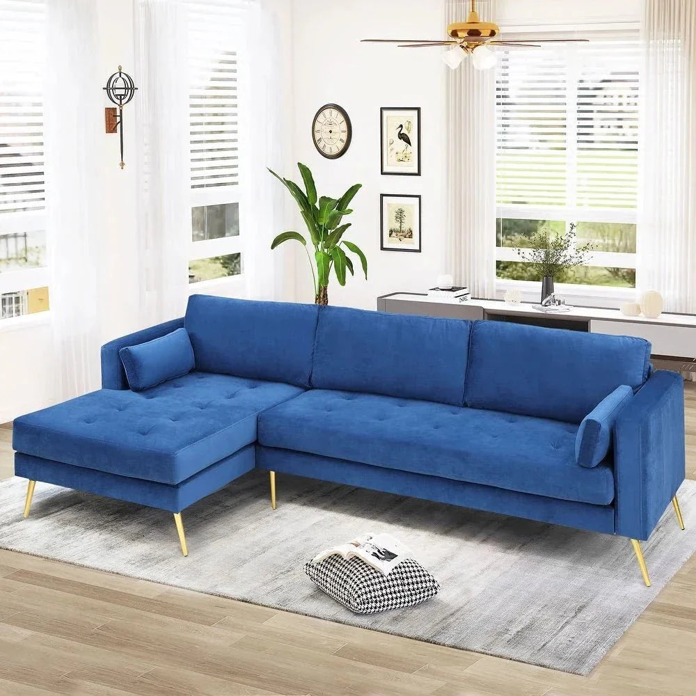 Volly High Back Couch Mid-century Suede SS Legs Chaise Sofa