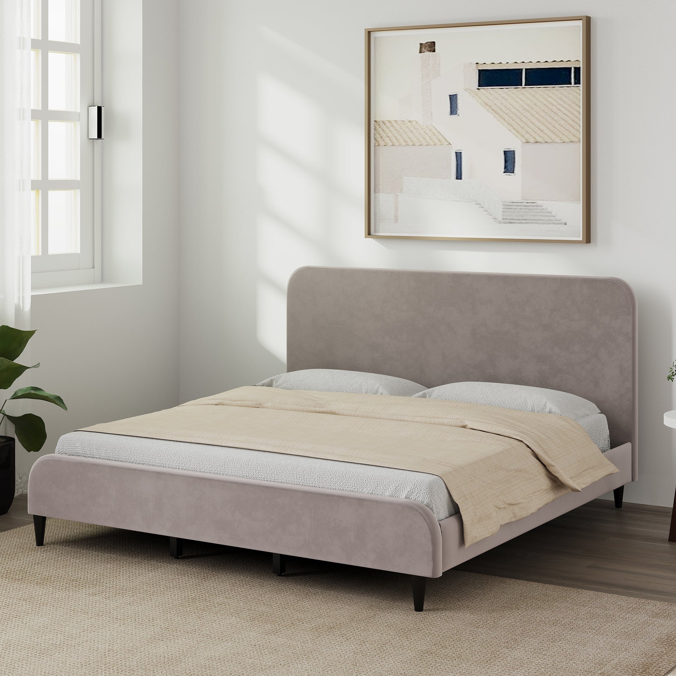 Golden Mayer Plumeria Solid Wood King  Size Bed Upholstered