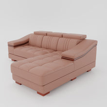 Load image into Gallery viewer, Leather Sofa Rossato | Adjustable Headrest &amp; Wooden Panel Armrests | Premium Design with Console Options: Speakers, Storage, &amp; Cup Holders | Direct from Factory
