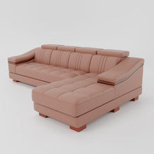 Load image into Gallery viewer, Leather Sofa Rossato | Adjustable Headrest &amp; Wooden Panel Armrests | Premium Design with Console Options: Speakers, Storage, &amp; Cup Holders | Direct from Factory
