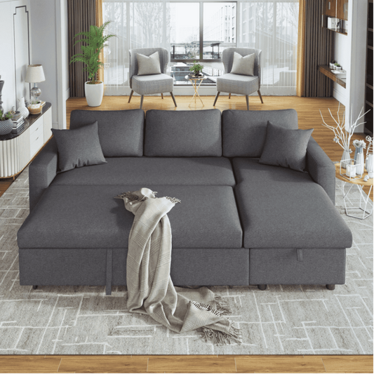 Glossy L-Shaped Sectional Storage Sofa Cum Bed