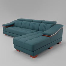 Load image into Gallery viewer, Leather Sofa Rossato | Adjustable Headrest &amp; Wooden Panel Armrests | Premium Design with Console Options: Speakers, Storage, &amp; Cup Holders | Direct from Factory
