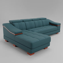 Load image into Gallery viewer, Leather Sofa Rossato | Adjustable Headrest &amp; Wooden Panel Armrests | Premium Design with Console Options: Speakers, Storage, &amp; Cup Holders | Direct from Factory
