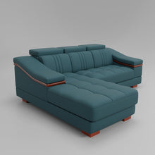 Load image into Gallery viewer, Leather Sofa Rossato | Adjustable Headrest &amp; Wooden Panel Armrests | Premium Design with Console Options: Speakers, Storage, &amp; Cup Holders | Direct from Factory
