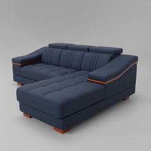 Load image into Gallery viewer, Leather Sofa Rossato | Adjustable Headrest &amp; Wooden Panel Armrests | Premium Design with Console Options: Speakers, Storage, &amp; Cup Holders | Direct from Factory
