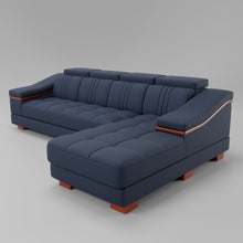 Load image into Gallery viewer, Leather Sofa Rossato | Adjustable Headrest &amp; Wooden Panel Armrests | Premium Design with Console Options: Speakers, Storage, &amp; Cup Holders | Direct from Factory
