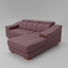 Load image into Gallery viewer, Leather Sofa Rossato | Adjustable Headrest &amp; Wooden Panel Armrests | Premium Design with Console Options: Speakers, Storage, &amp; Cup Holders | Direct from Factory
