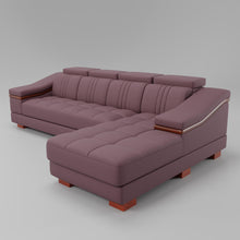 Load image into Gallery viewer, Leather Sofa Rossato | Adjustable Headrest &amp; Wooden Panel Armrests | Premium Design with Console Options: Speakers, Storage, &amp; Cup Holders | Direct from Factory
