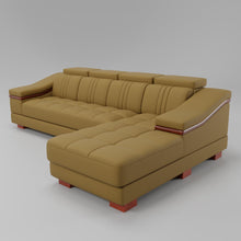 Load image into Gallery viewer, Leather Sofa Rossato | Adjustable Headrest &amp; Wooden Panel Armrests | Premium Design with Console Options: Speakers, Storage, &amp; Cup Holders | Direct from Factory
