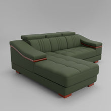 Load image into Gallery viewer, Leather Sofa Rossato | Adjustable Headrest &amp; Wooden Panel Armrests | Premium Design with Console Options: Speakers, Storage, &amp; Cup Holders | Direct from Factory
